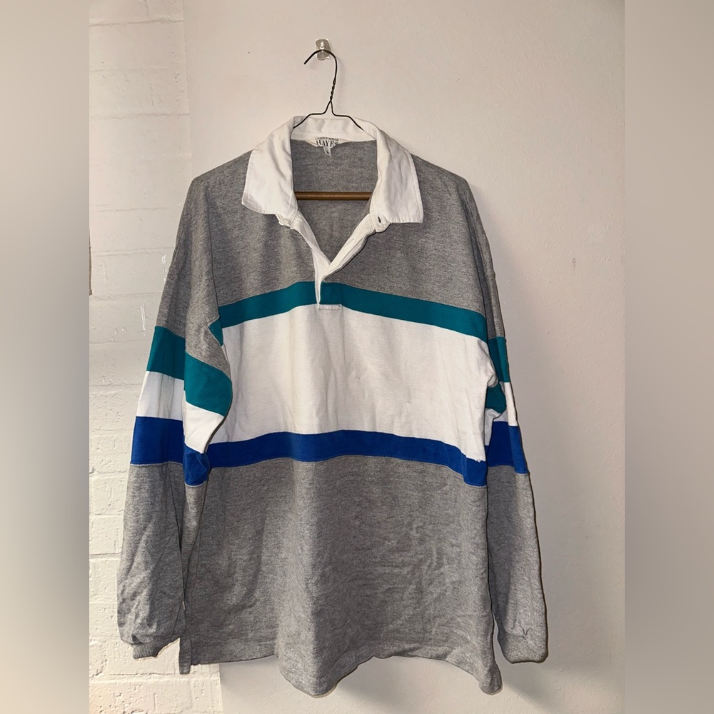 Christopher Hayes Long sleeveGray and Blue Striped Polo